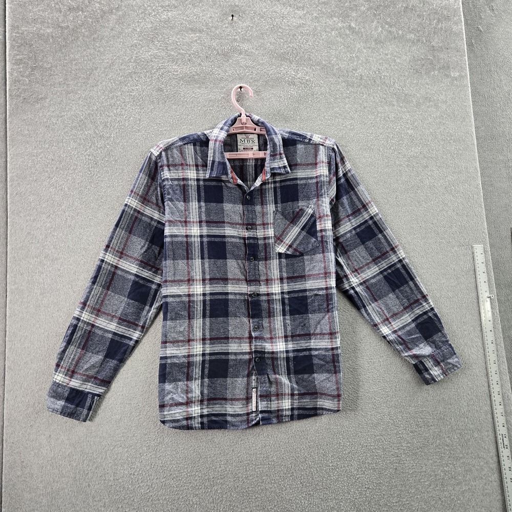 MBX Men Button‎ Up Shirt X LARGE Blue Plaid Flannel Shirt Long Sleeve